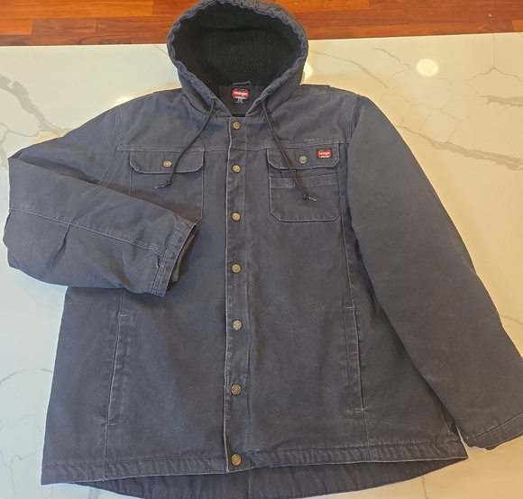 Wrangler Workwear Sherpa Lined Hoodie Duck Jacket Blue Gray Mens XL - Picture 1 of 11